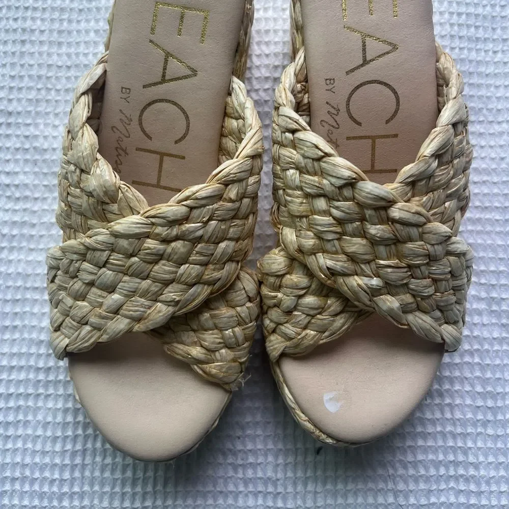 Anthropologie MATISSE Reflection Raffia Platform Bohemian Sandals Beach Shoes 8